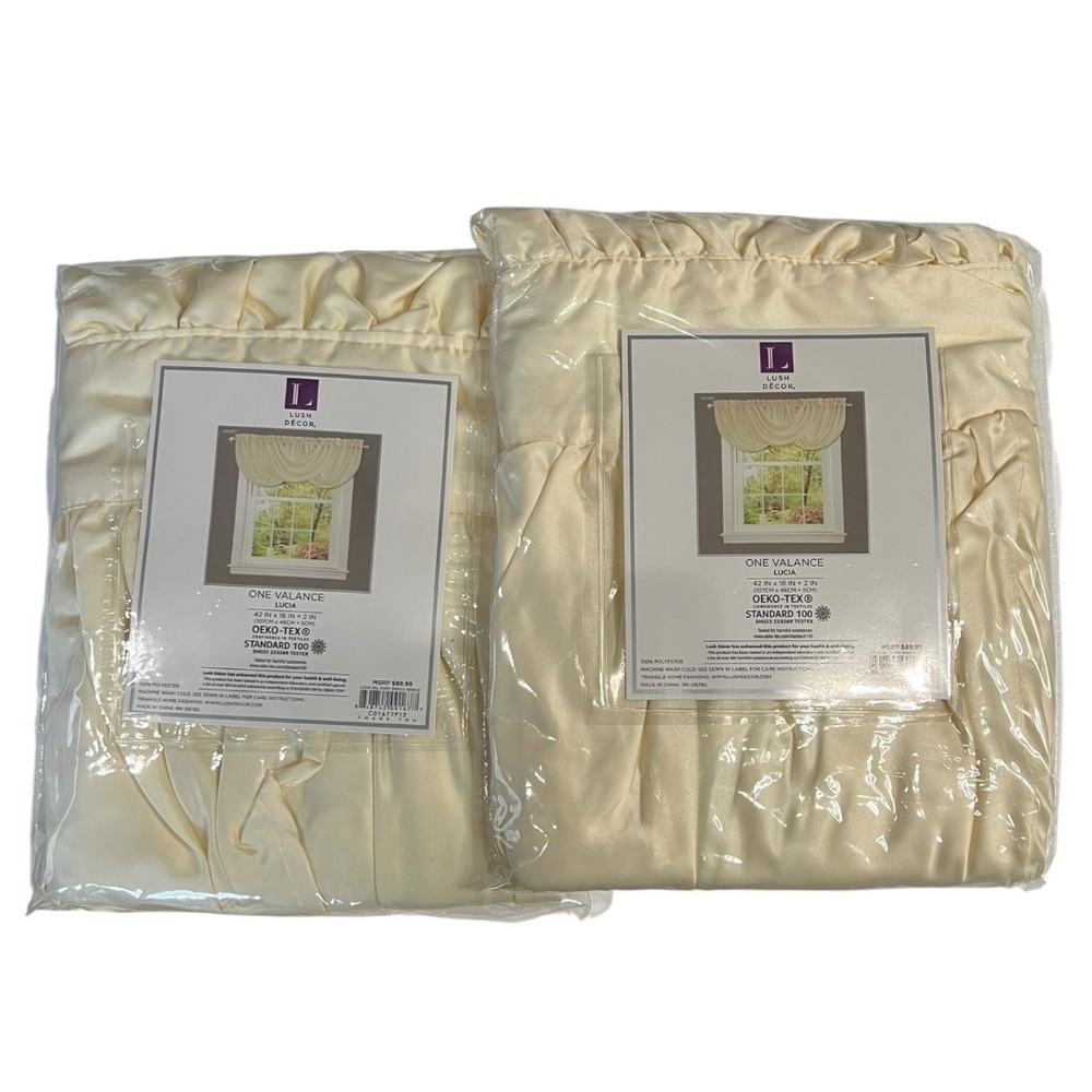 Lush Decor Lucia Window Valance Ivory 42x18 Set of 2 New Swag Ruffle C01677P12